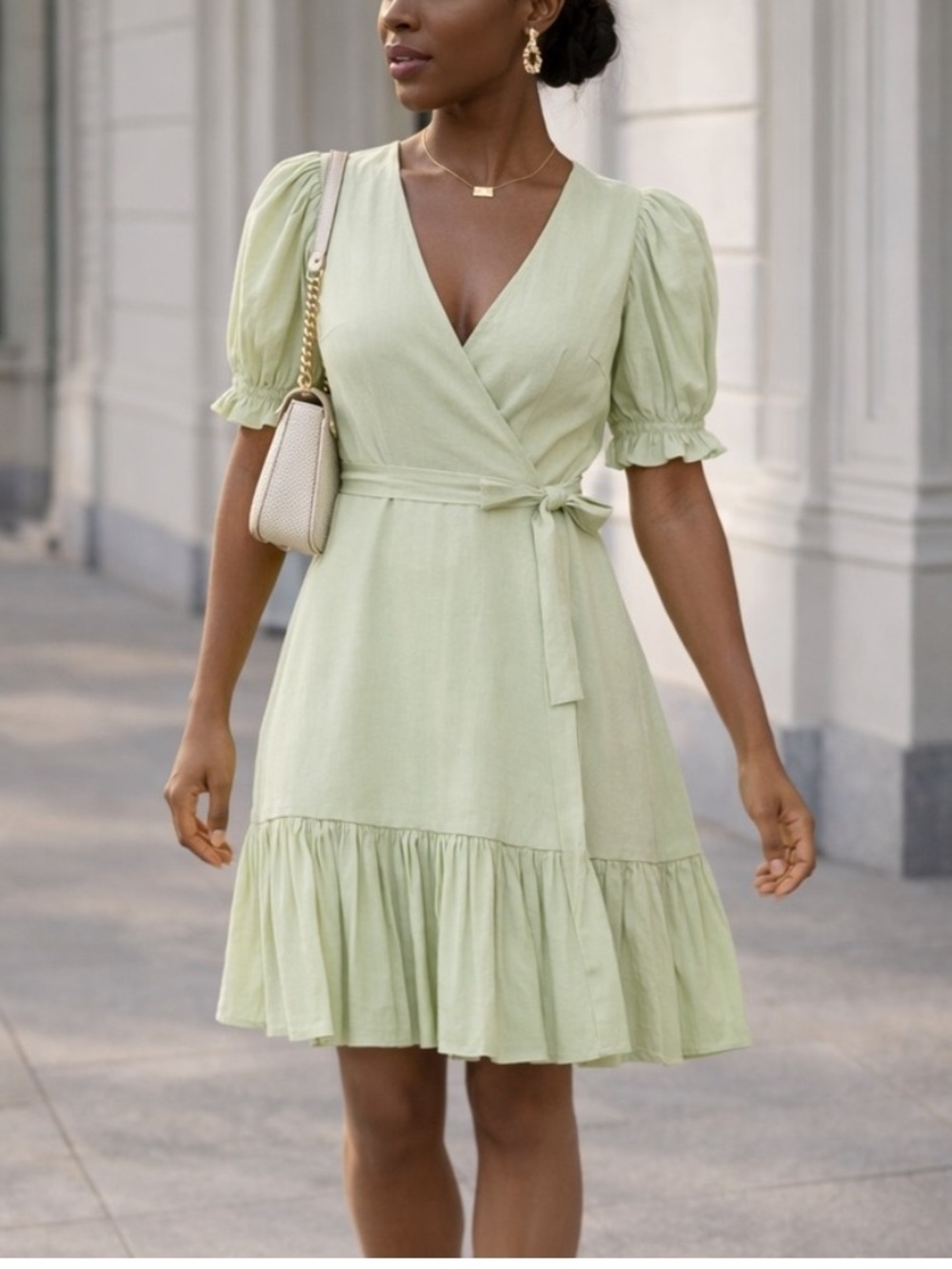 Antonio Melani Dress Size 12 Cleo Light Green Wrap Linen‎ Blend Cottage Garden